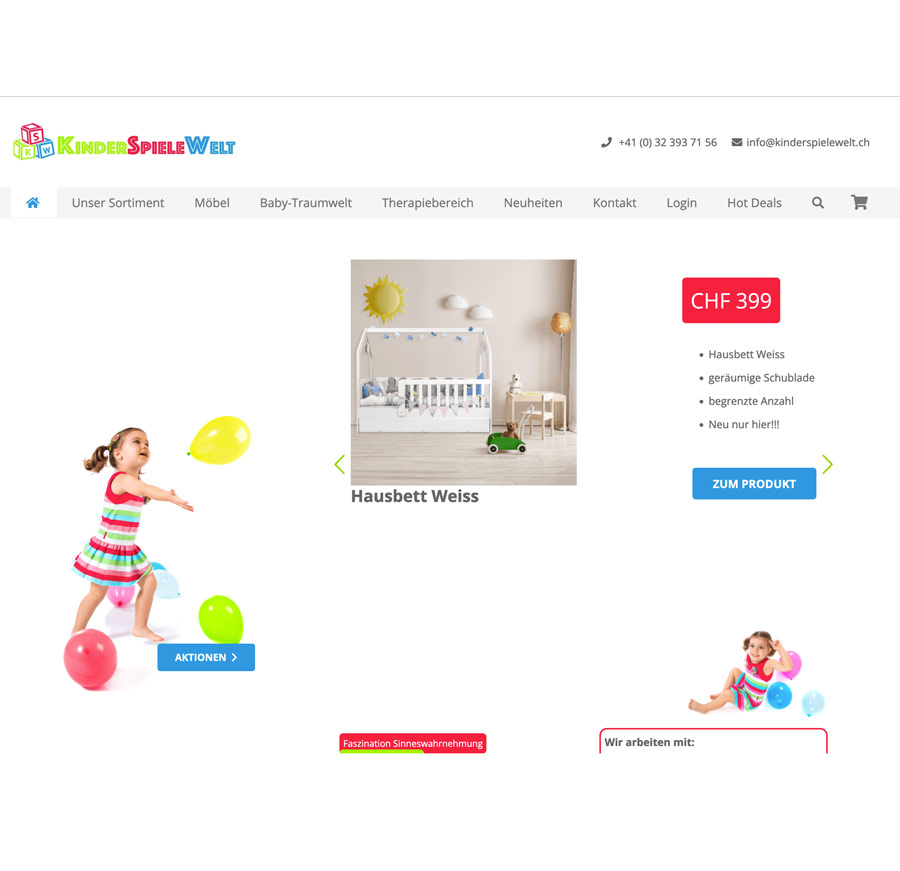 Kinderspiele Welt Shop Startseite - Website zum Fixpreis - OnPager, CMS und Online Shop zum Fixpreis
